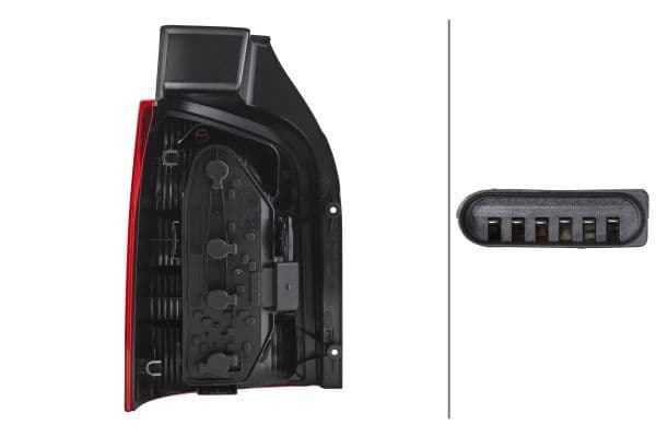 Achterlicht Rechts (P21/4W/P21W, kleur indicator wit, kleur van het glas red/transparant, anti-fog licht, achteruitrijlicht, versie met achterflap) past: VW TRANSPORTER T5 04.03-04.15