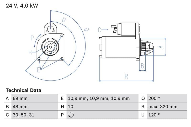 Starter (24V, 4kW, gereviseerd) past: IVECO CROSSWAY, EUROCARGO I-III, EUROFIRE II, TECTOR II, URBANWAY  IRISBUS ACCESS BUS II, CITELIS  TEMSA AVENUE, MD F2BE3682A-NEF6(F4AE3681E) 09.00-