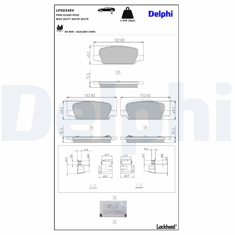 Remblokken set Achter ((EN) for electric vehicles  met een dempingskussen  met extra's), past: TESLA MODEL 3, MODEL Y Electric 01.17-