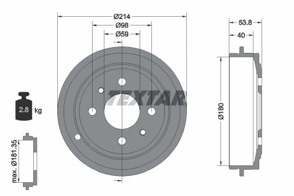 Brake drum Achter past: FIAT 500, 500 C, BRAVA, BRAVO I, PANDA, PUNTO, TEMPRA, TIPO  FORD KA  LANCIA DEDRA, DELTA II, Y  ZASTAVA 10 0.9-1.9D 07.87-