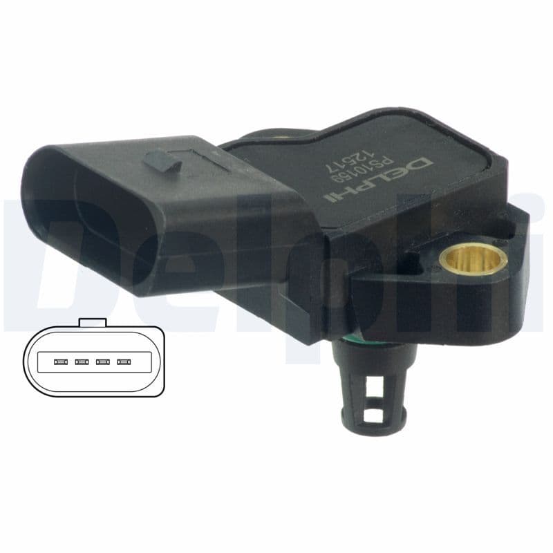 Druksensor in het inlaatspruitstuk (4 pin) past: AUDI A3, A4 B6, A4 B7, A6 C6, Q3, TT  BENTLEY CONTINENTAL, CONTINENTAL FLYING SPUR, FLYING SPUR  SEAT ALHAMBRA, ALTEA, ALTEA XL 1.4-6.0ALK 10.96-10.20