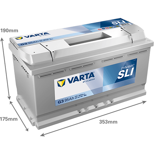 Batterij VARTA 12V 95Ah/800A (EN) Dynamic SLI (R+) 353x175x190 B13 - montageflens 10,5 mm (beginnen)