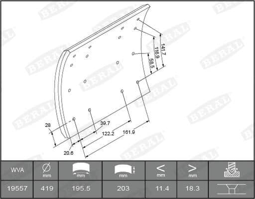 Brake shoe lining (419x203. basis) past: SMB O 04.92-
