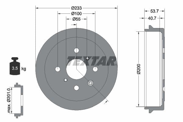 Brake drum Achter past: CITROEN C1, C1 II  PEUGEOT 107, 108  TOYOTA AYGO 1.0/1.2/1.4D 06.05-