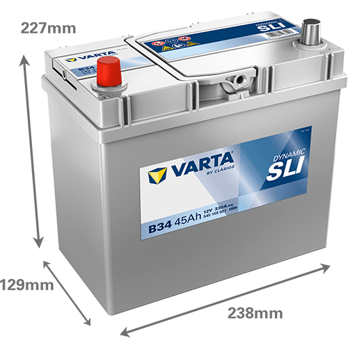 Batterij VARTA 12V 45Ah/330A (EN) Dynamic SLI (L+) 238x129x227 B00 - geen montageflens (beginnen)