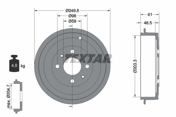 Brake drum Achter past: ALFA ROMEO 145, 146  FIAT 500, BRAVA, BRAVO I, FIORINO, IDEA, MAREA, PANDA, PUNTO, QUBO  LANCIA DELTA II, MUSA, YPSILON 0.9-1.9D 10.94-