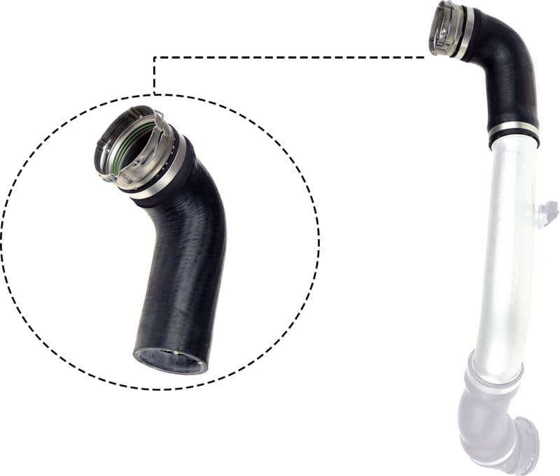 Intercooler slang Links (Uitlaatzijde, diameter 56,5/65,5mm, lengte 245mm, zwart) past: BMW 5 (E60), 5 (E61), 6 (E63) 2.5D/3.0D 09.02-12.10