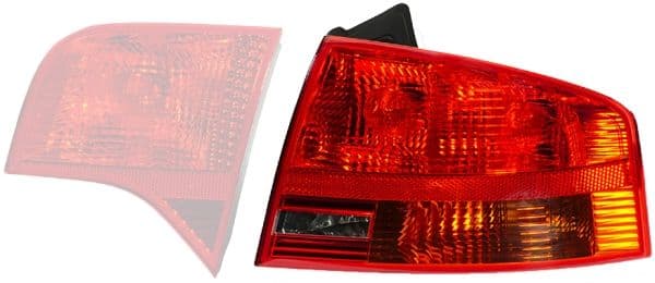 Achterlicht Links (extern, P21W, kleur indicator oranje, kleur van het glas red, achteruitrijlicht) past: AUDI A4 B7 Saloon 11.04-06.08