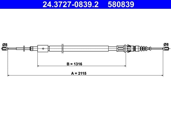 Handremkabel Achter Links/Rechts (2115mm) past: CITROEN C4 I  PEUGEOT 307 1.4-2.0D 03.02-11.14