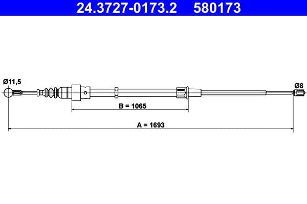 Handremkabel Achter Links/Rechts (1693mm) past: AUDI A3  SEAT LEON, TOLEDO II  SKODA OCTAVIA I  VW BORA, BORA I, GOLF IV, NEW BEETLE 1.4-3.2 09.96-12.13