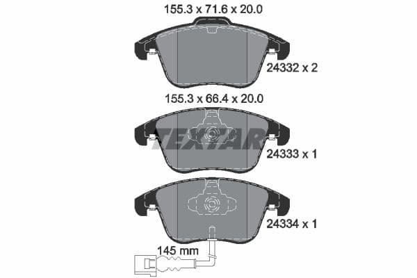 Remblokken set Voor (met geïntegreerde slijtagesensor), past: AUDI Q3  SEAT ALHAMBRA  VW PASSAT B7, SHARAN, TIGUAN 1.4-2.5 09.07-12.22