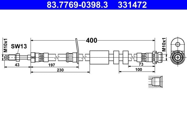 Remleiding/slang flexibel Voor Links/Rechts (lengte 400mm, M10x1/M10x1) past: FORD C-MAX II, FOCUS III, GRAND C-MAX 1.0-Electric 04.10-02.20