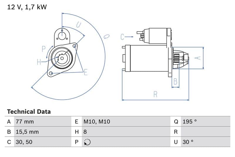 Starter (12V, 1,7kW, gereviseerd) past: HYUNDAI ACCENT III, ACCENT IV, ELANTRA IV, ELANTRA V, GETZ, I10 I, I20 I, I30, IX20, MATRIX  KIA CARENS III, CEE'D, CERATO I, PICANTO I 1.1D-1.6D 07.04-