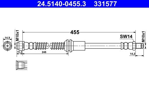 Remleiding/slang flexibel Voor Links/Rechts (lengte 455mm, M10x1) past: MERCEDES C (C204), C T-MODEL (S204), C (W204), E (C207) 2.2D-3.5 07.07-