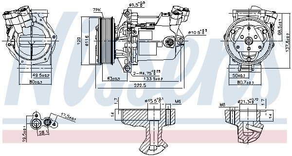 Airconditioning compressor past: DACIA DOKKER, DUSTER, LODGY  NISSAN JUKE, PULSAR  RENAULT EXPRESS, FLUENCE, LOGAN/STEPWAY II, SANDERO/STEPWAY II 1.2-1.6LPG 02.10-
