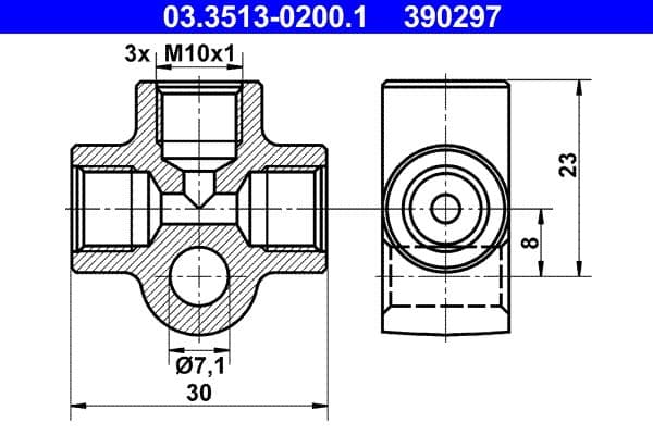 Remslang element (diameter schroefdraad: 7,1mm lengte: 30mm, M10x1, T-connector)