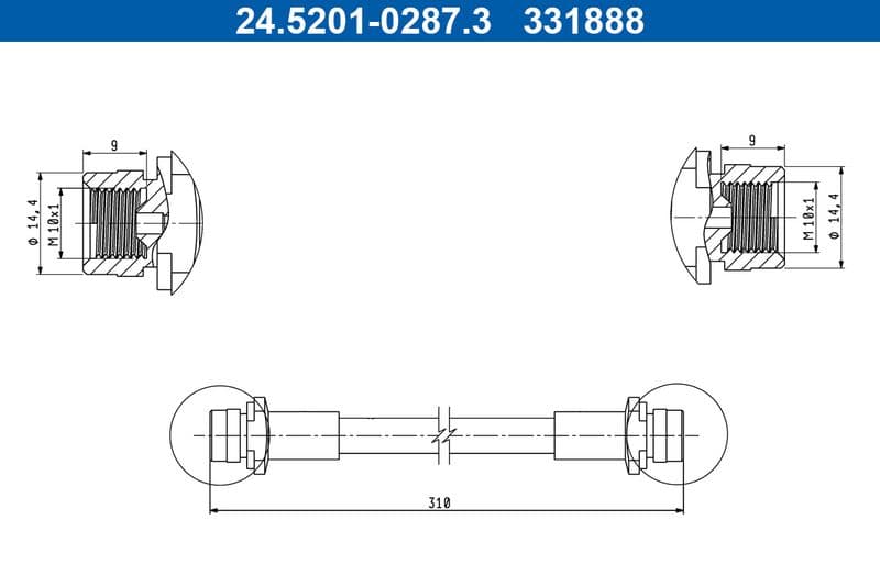 Remleiding/slang flexibel Achter (lengte 310mm, M10x1) past: TOYOTA YARIS 1.5H 02.20-