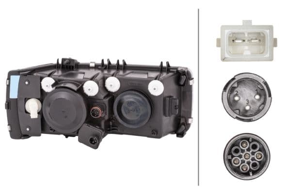 Koplamp Links (H1/H7/P21W/W5W, elektrisch, met motor, kleur invoegen: verchroomd, kleur indicator: oranje) past: DAF 75 CF, 85 CF, CF 65, CF 75, CF 85, LF 45, LF 55, SB, XF 105, XF 95 01.74-