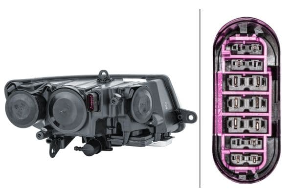 Koplamp Links (bi-xenon/halogeen, D1S/H3/W16W/W5W, elektrisch, met motor, kleur invoegen: verchroomd) past: SKODA SUPERB II -06.13