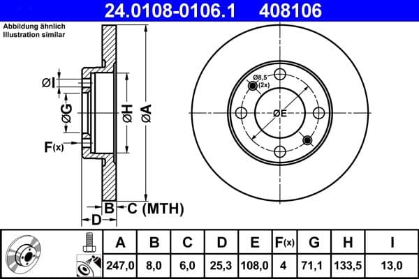 Brake disc Achter Links/Rechts past: CITROEN SAXO, XSARA, ZX  PEUGEOT 106 II, 206, 306 1.4-Electric 03.91-