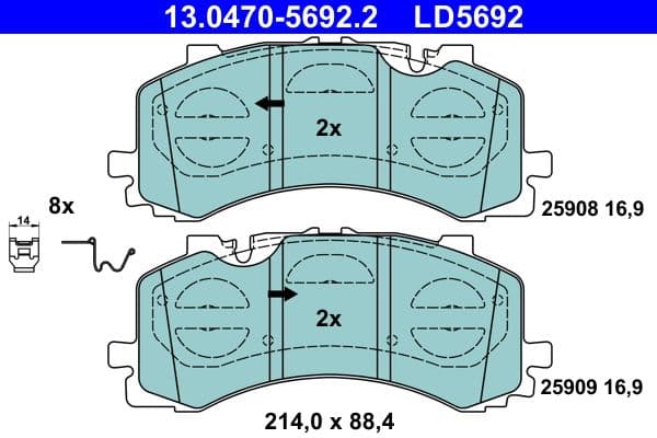 Keramische remblokken Voor , past: AUDI A6 ALLROAD C8, A6 C8, A7, A8 D5, Q7, Q8  VW TOUAREG 2.0-4.0H 01.15-