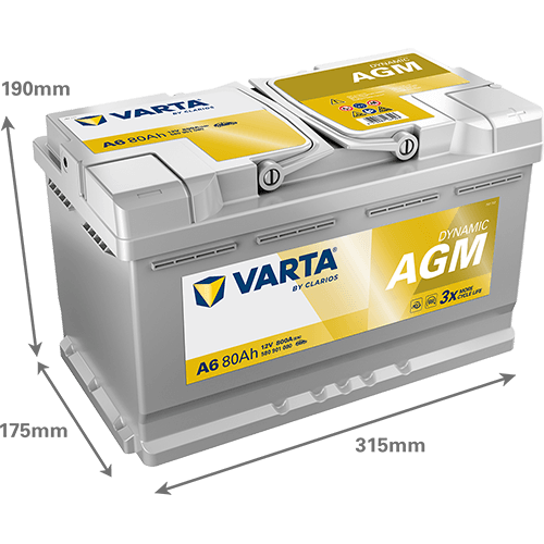 Batterij VARTA 12V 80Ah/800A (EN) Dynamic AGM  (EN) START&STOP AGM (R+) 315x175x190 B13 - montageflens 10,5 mm
