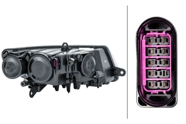 Koplamp Links (halogeen, H3/H7/W16W/W5W, elektrisch, met motor, kleur invoegen: verchroomd, kleur indicator: transparant) past: SKODA SUPERB II