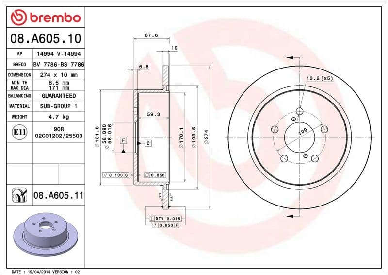 Brake disc Achter Links/Rechts past: SUBARU LEGACY IV, OUTBACK 2.0-3.0 09.03-12.09