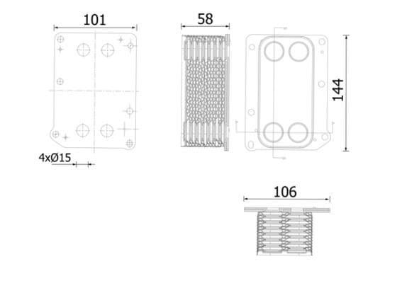Olie radiator (106x58x144mm) past: DEUTZ D2011 L04W  TCD2011 L04W  TD2011 L04W past: DYNAPAC F1700W, F1700WS, F1700WS PLUS, F6-4W