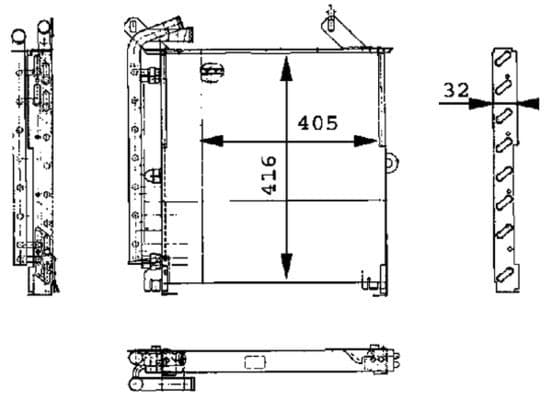 Olie radiator (405x32x416mm) past: JOHN DEERE 100, 110, 200, 210, 300, 310, 400, 500, 600, 6010, 6010 SE, 6100, 6100 SE, 6110, 6110 E, 6110 SE, 6200, 6200 SE, 6210, 6210 SE, 6300, 6300 SE, 6310