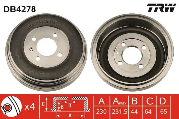 Brake drum Achter past: VW GOLF II, GOLF III, JETTA II 1.8/1.9D/2.0 02.86-04.99