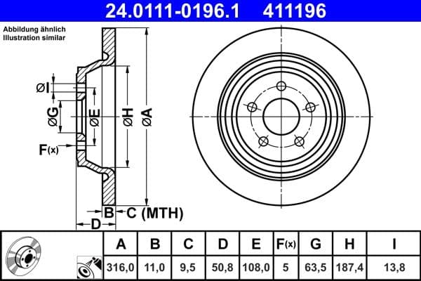Brake disc Achter Links/Rechts past: FORD KUGA II, MONDEO V  FORD USA EDGE 1.5-2.5 10.12-