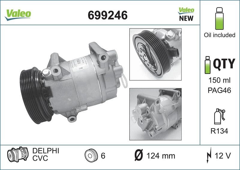 Airconditioning compressor past: NISSAN ALMERA II, QASHQAI +2, QASHQAI I  RENAULT GRAND SCENIC II, MEGANE I, MEGANE I CLASSIC, MEGANE I COACH, MEGANE II, MEGANE SCÉNIC, SCENIC I 1.4-1.9D 04.98-