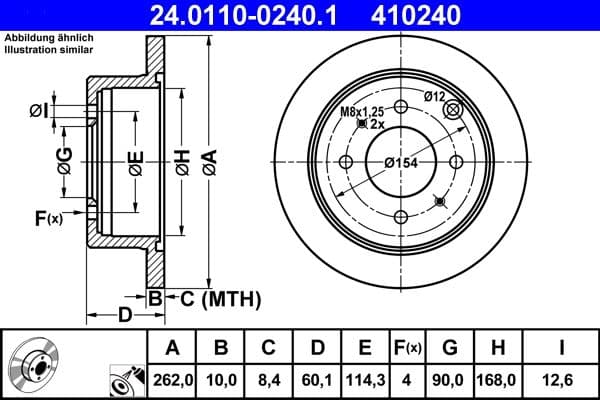 Brake disc Achter Links/Rechts past: MITSUBISHI GALANT VII, GALANT VIII, LANCER CARGO, LANCER VII, OUTLANDER I, SANTAMO, SPACE, SPACE RUNNER 1.3-2.5 05.91-12.13