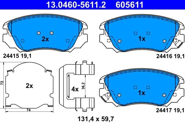 Remblokken set Voor (met extra's), past: CHEVROLET MALIBU  OPEL INSIGNIA A, INSIGNIA A COUNTRY  SAAB 9-5 1.4-2.8 07.08-