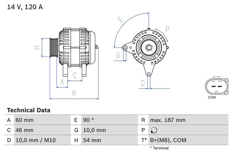 Dynamo (14V, 170A, gereviseerd) past: BMW 5 (E60), 5 (E61), 6 (E63), 6 (E64), 7 (E65, E66, E67) 2.0D-5.0 06.02-12.10