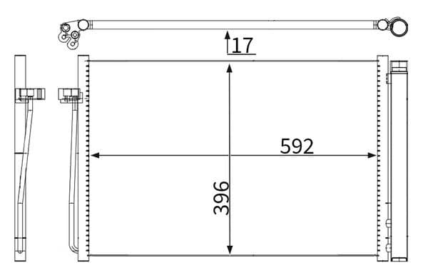 A/C condensator (met droger) past: BMW 5 (E39), 5 (E60), 5 (E61), 6 (E63), 6 (E64), 7 (E65, E66, E67) 2.0-6.0 09.00-12.10