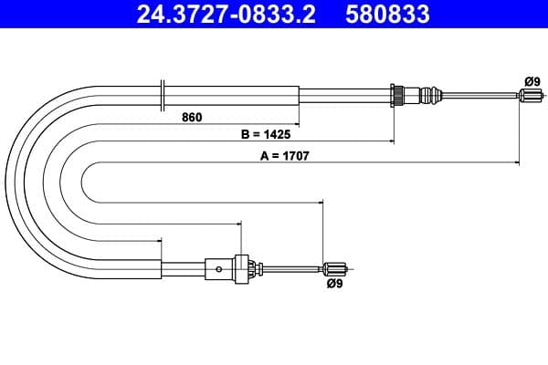 Handremkabel Achter Links/Rechts (1707mm) past: PEUGEOT 206 1.4-2.0 04.99-