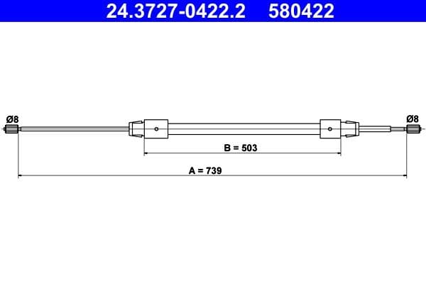 Handremkabel Achter Rechts (739mm) past: MERCEDES A (W168) 1.4/1.6/1.7D 07.97-08.04