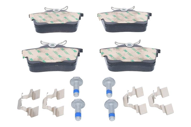 Remblokken set Achter (met extra's  met remklauw geleidingsbouten), past: CITROEN BERLINGO, BERLINGO MULTISPACE  PEUGEOT 308 I, PARTNER, PARTNER TEPEE 1.2-Electric 09.07-