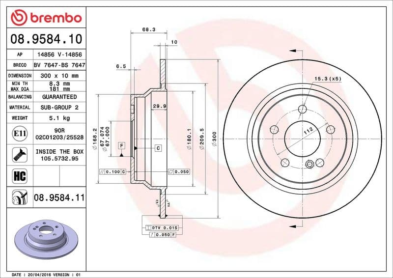 Brake disc Achter Links/Rechts past: MERCEDES CLS (C218), CLS SHOOTING BRAKE (X218), E (W211), E (W212), E T-MODEL (S211), E T-MODEL (S212) 1.6-3.5 03.02-12.17