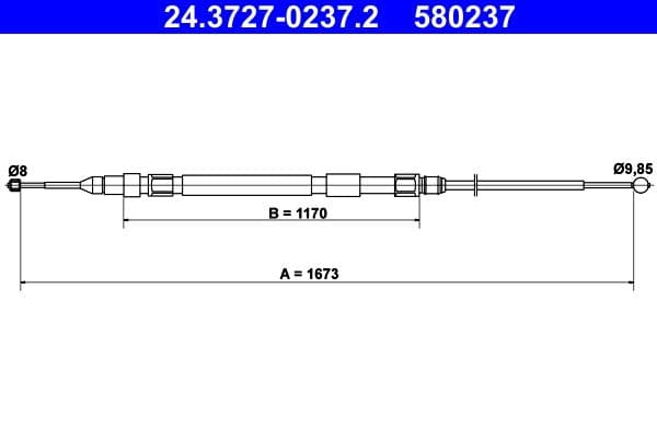 Handremkabel Achter Rechts (1673mm) past: BMW 5 (E60), 5 (E61) 2.0-5.0 12.01-12.10