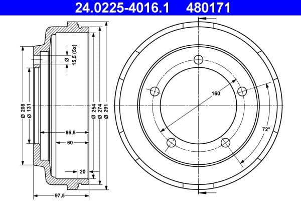 Brake drum Achter past: FORD TRANSIT, TRANSIT TOURNEO 2.0D-2.4D 06.00-08.14