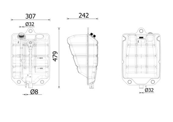 Koelvloeistof expansievat (met extra gat) past: IVECO EUROCARGO I-III, EUROFIRE II, EUROFIRE III, MAGIRUS  IRISBUS PROWAY 8040.25B.4200-F4BE0611A 01.91-