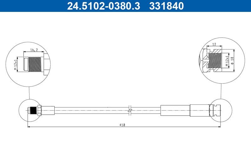 Remleiding/slang flexibel Achter/Voor (lengte 410mm, M11x1) past: OPEL INSIGNIA A, INSIGNIA A COUNTRY  TRABANT P 601, P 601 TRAMP, P 601 UNIVERSAL  MERCEDES UNIMOG 0.6-6.0D 01.66-