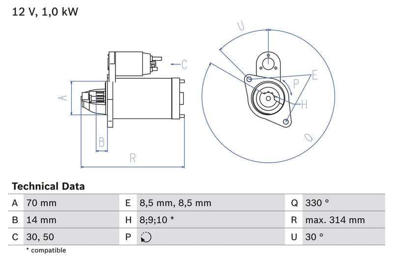 Starter (12V, 1kW, gereviseerd) past: MERCEDES A (W168), A (W169), B SPORTS TOURER (W245), VANEO (414) 1.4-2.1 07.97-06.12