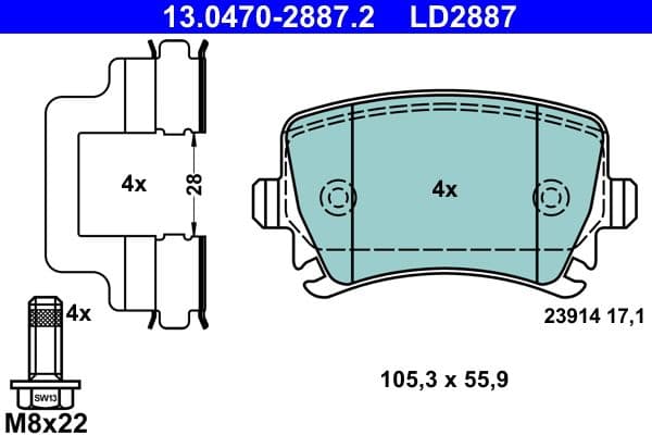 Keramische remblokken Achter (met extra's  met remklauw geleidingsbouten  voor geventileerde schijven), past: AUDI A6 C6, TT  SEAT LEON, LEON SC, LEON ST 1.0-Electric 05.04-12.20