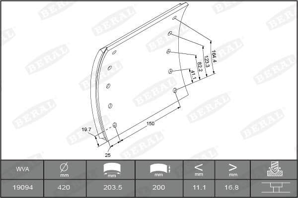 Brake shoe lining Achter (420x200. basis) past: RVI G, MAGNUM, MAJOR, MANAGER, R 10.80-