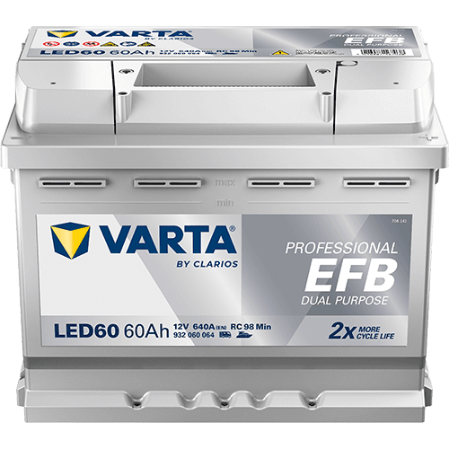 Batterij VARTA 12V 60Ah (EN) PROFESSIONAL DUAL PURPOSE EFB R+ 242x175x190mm, B13 - montageflens 10,5 mm efb/tweeledig doel