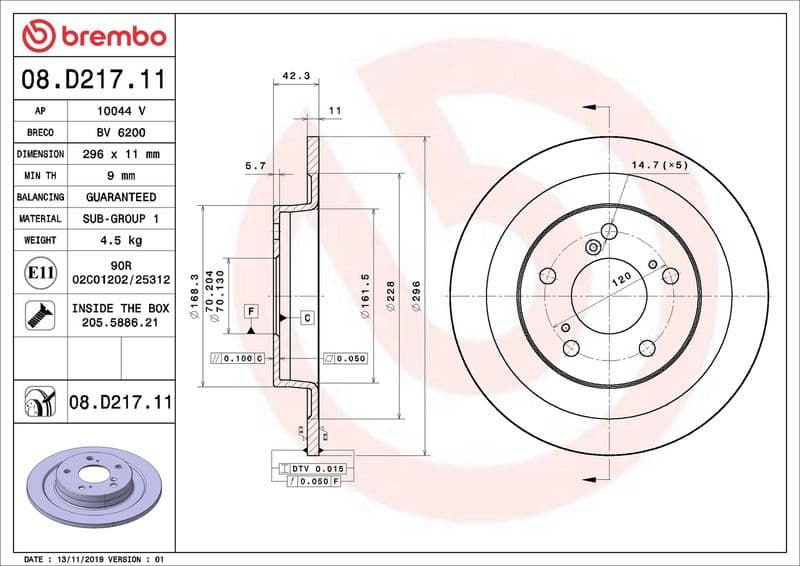 Brake disc Achter Links/Rechts past: HONDA CIVIC IX 2.0 08.15-12.16